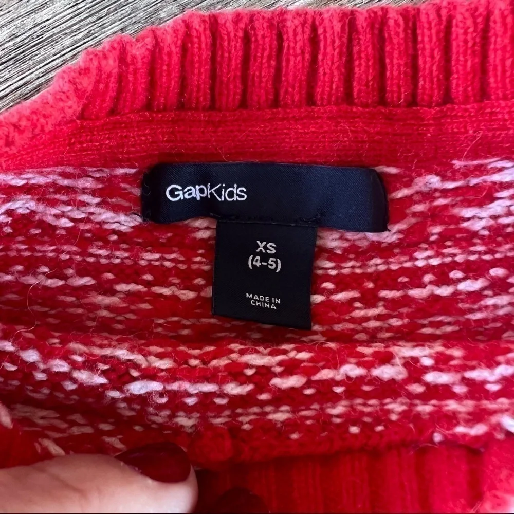 Gap Kids Fair Isle Knit Sweater XS (4-5) Holiday Christmas Red White Long Sleeve